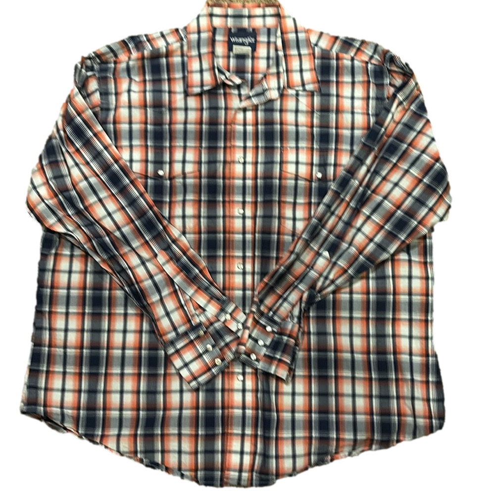 Wrangler Mens XXL Red Plaid Western Long Sleeve Button Down Shirt